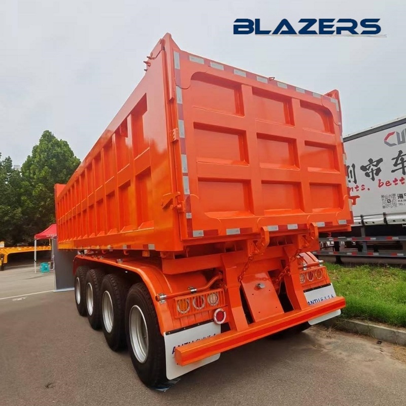 High Quality 4 Axles 70 Tons Rectangular Dump Semi Trailer For Agriculture Products