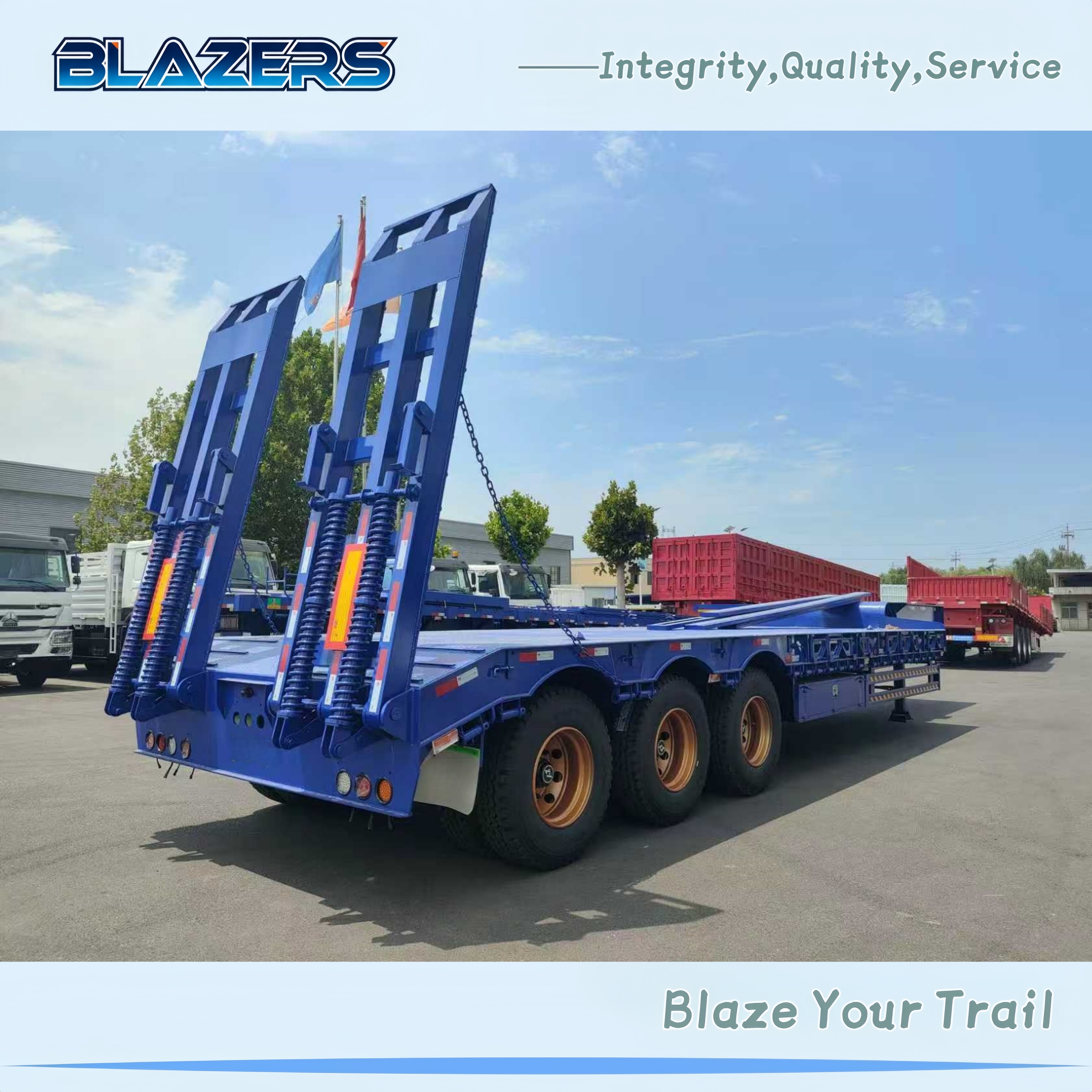 Heavy Duty 3 Axles 70 Tons Low Boy Trailer For Construction Machinery